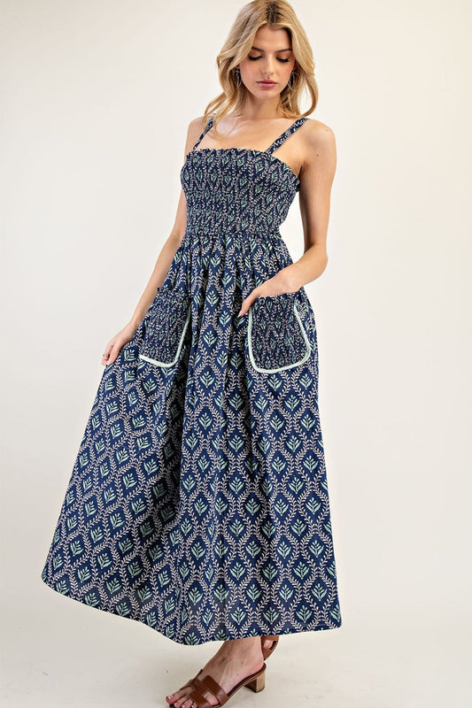Garden Breeze Smocked Midi Dress