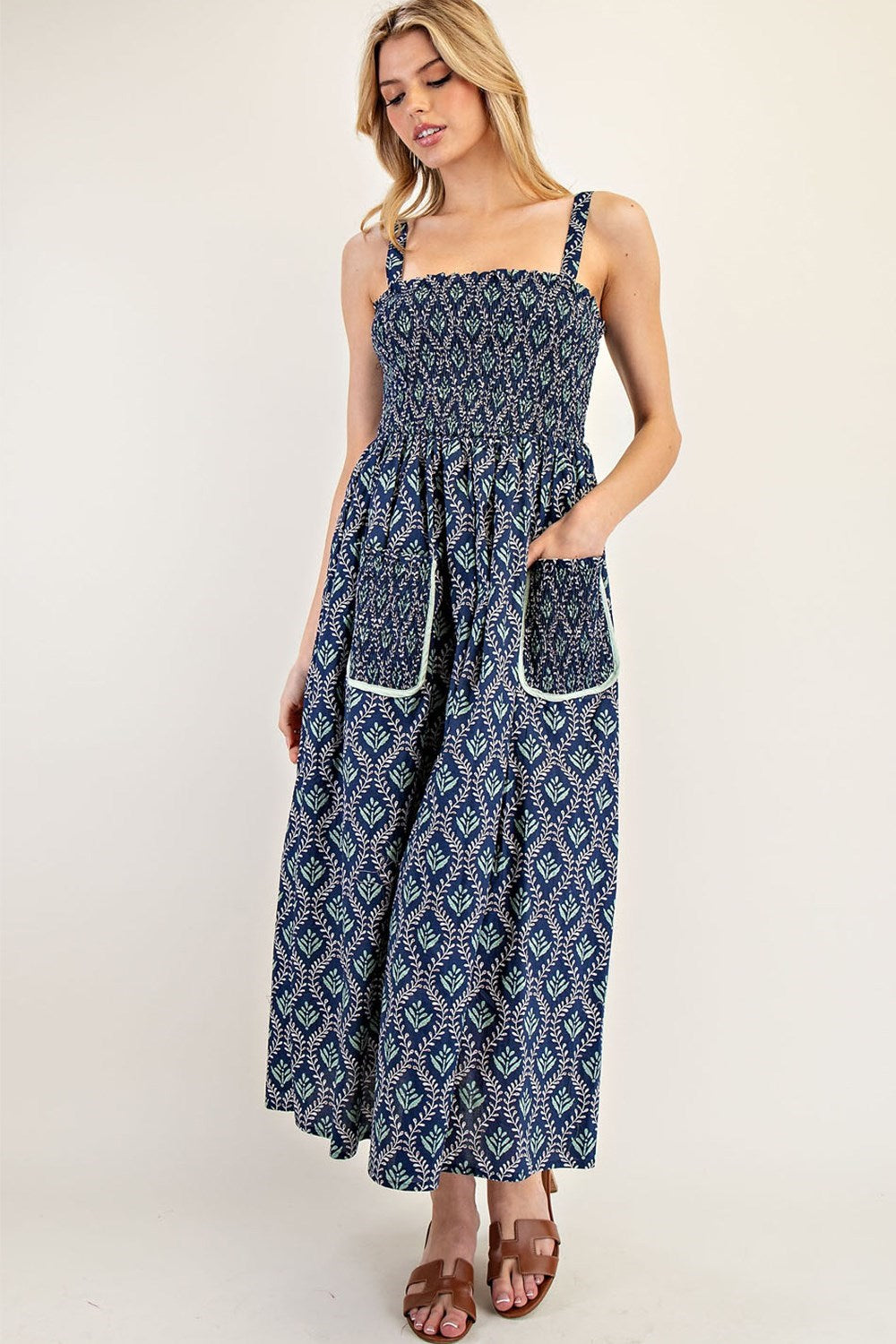 Garden Breeze Smocked Midi Dress