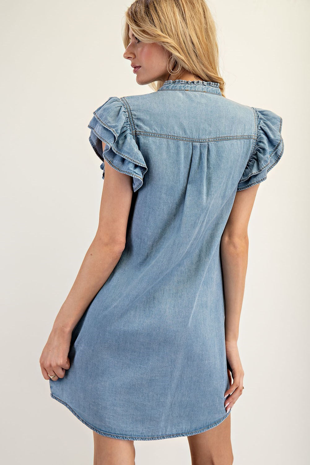 Button Down Ruffle Sleeve Mini Dress