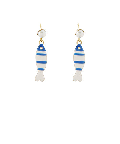 Pearl & Blue Fish Drop Earrings