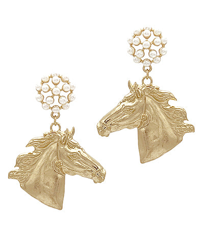 Odessa Horse Head & Pearl Drop Earrings