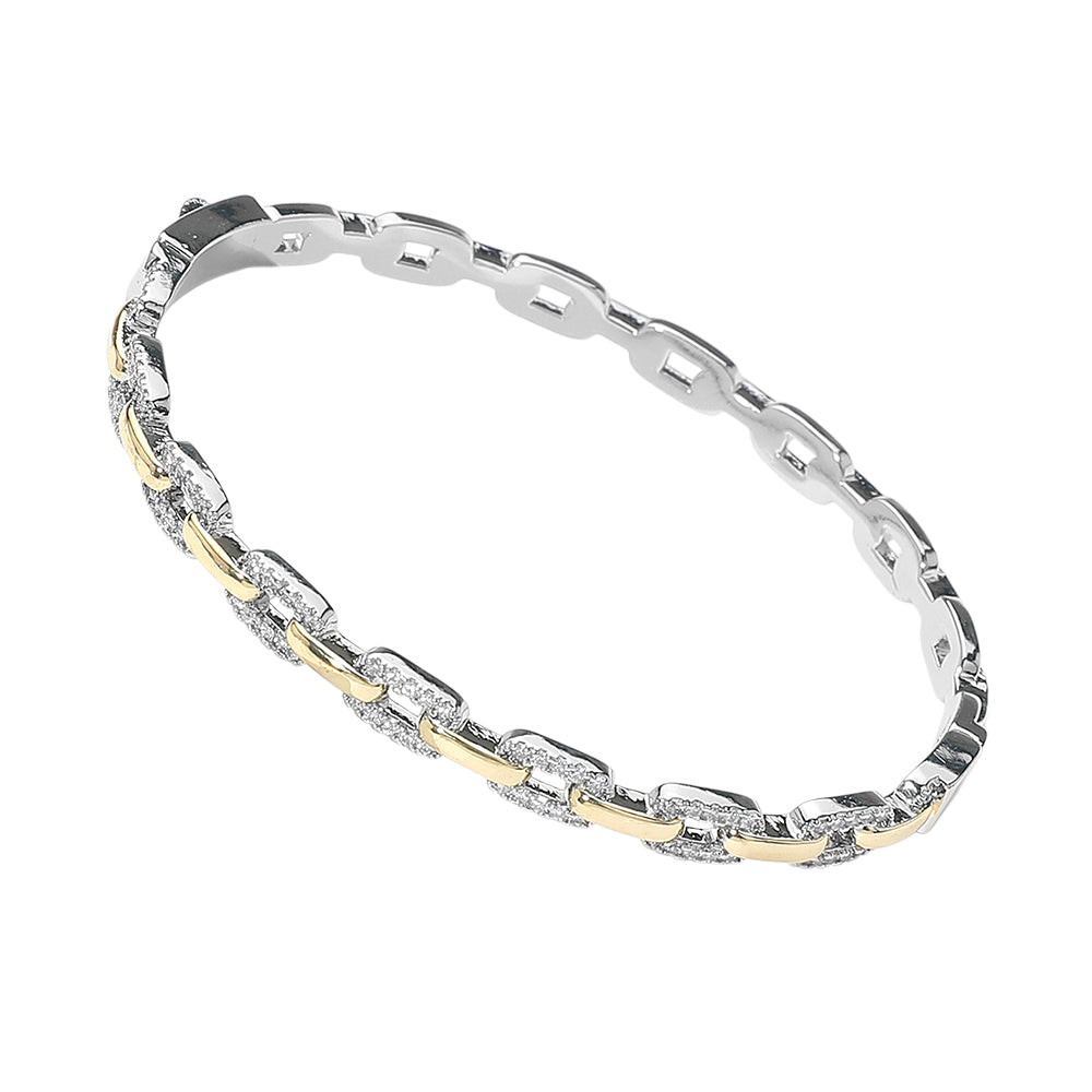 Vera Two Tone CZ Link Hinged Bracelet