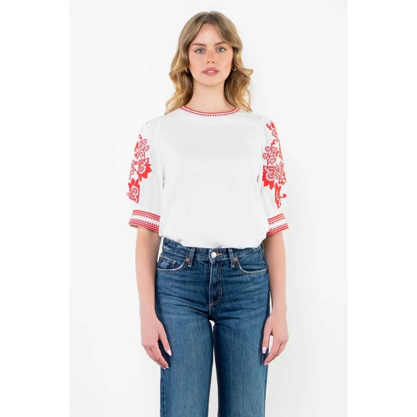 Embroidered Short Sleeved Top