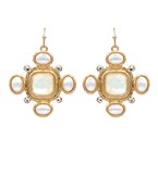 Gold beaded cross drop earrings with a French hook closure, designed for an elegant and meaningful loo