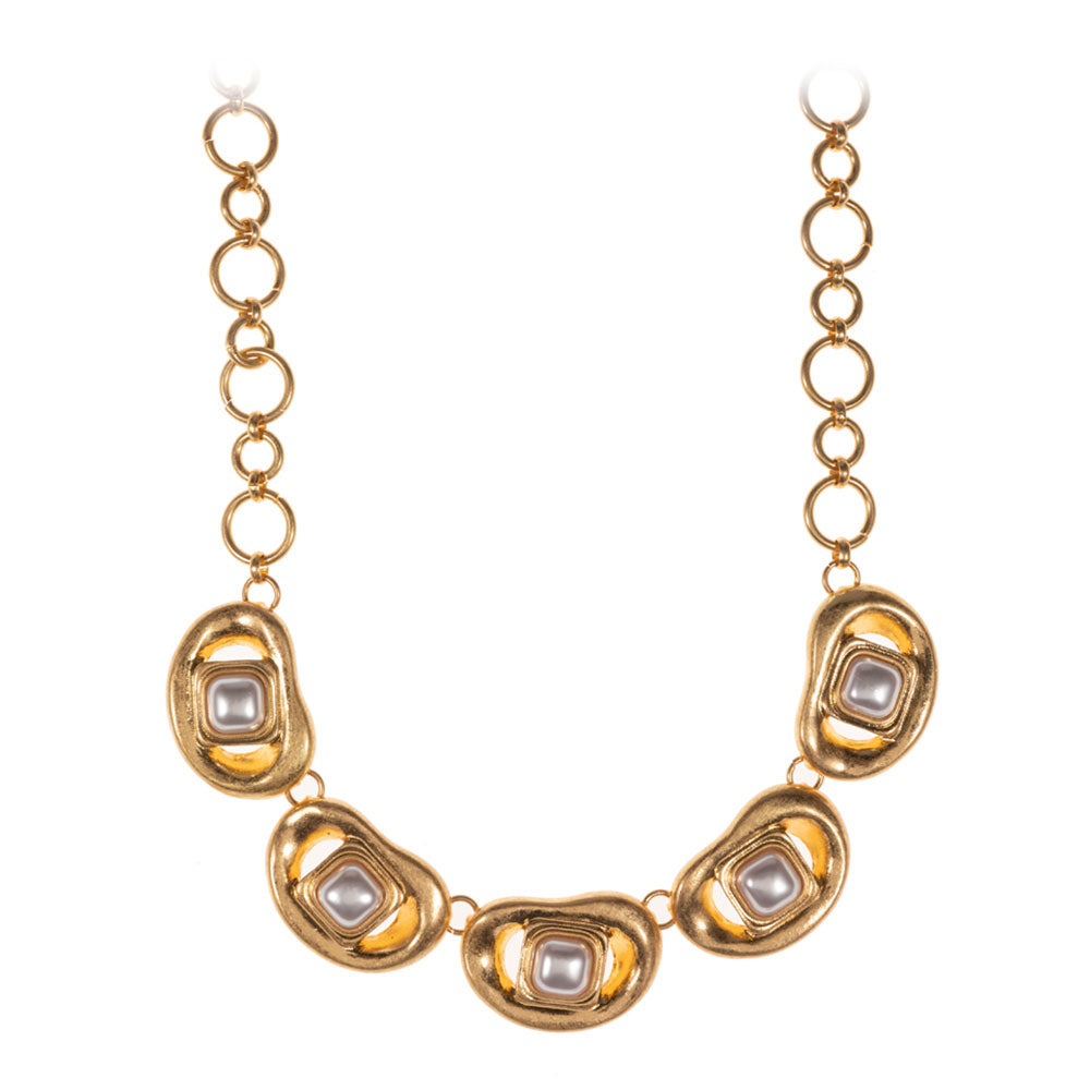 Celeste Pearl Frame Abstract Link Necklace