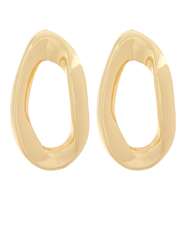 Fluid Echo Hoop Earrings in polished gold-toned metal, featuring a smooth, organic, irregular oval shape.