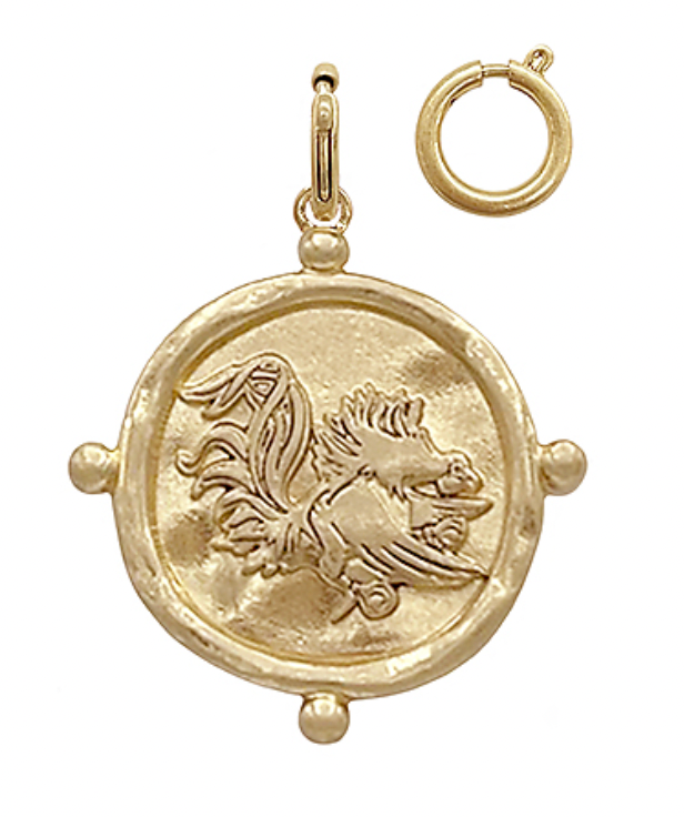 Gold-tone vintage-style mascot pendant charm South Carolina gamecock