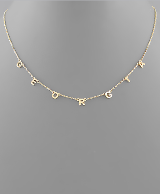 Georgia State Letter Necklace in Gold featuring individual letter charms spelling "GEORGIA"