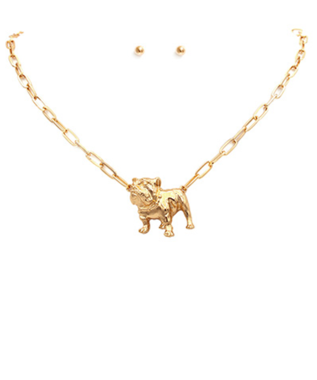 Golden Guardian Bulldog Pendant Necklace with Detailed Gold Bulldog Charm