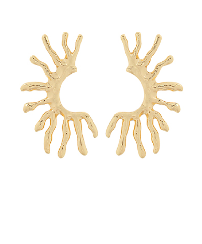 Golden Radiance Sunburst Stud Earrings featuring a textured, abstract sunburst or coral-like design in a polished gold tone.