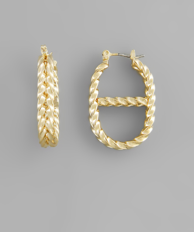Golden Riviera Twisted Hoop Earrings in a Braided Rope Design