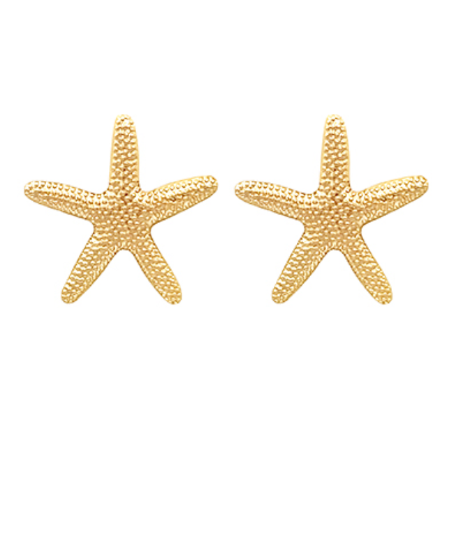 Golden Tide Starfish Stud Earrings with Textured Gold Finish