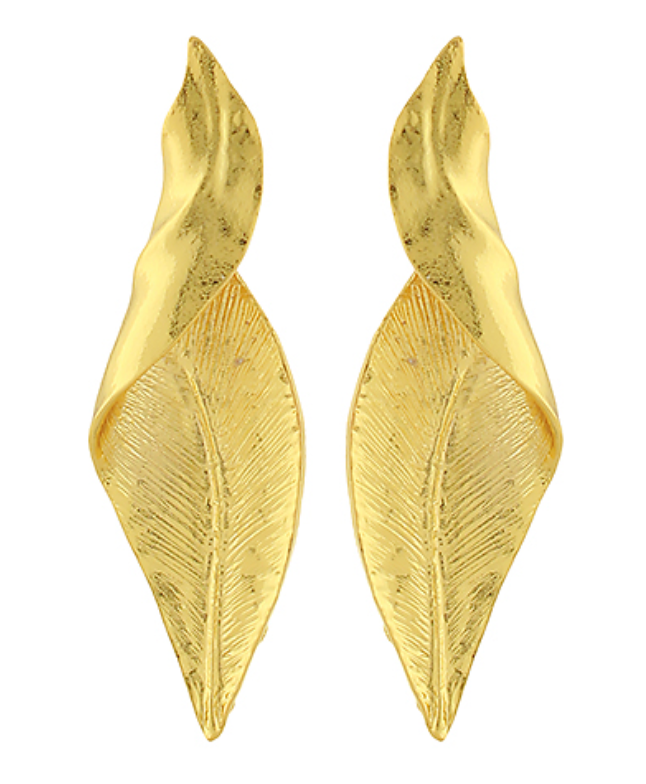 Golden Whisper Leaf Drop Earrings with Textured Gold Design