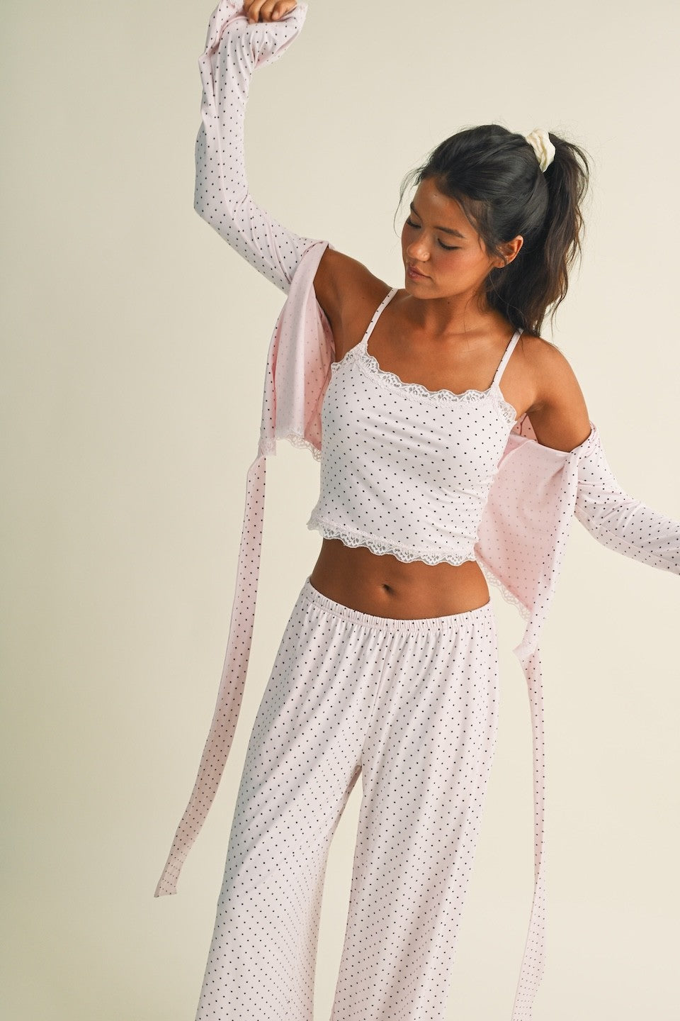 Polka Dot Lace-Trim Wrap Top