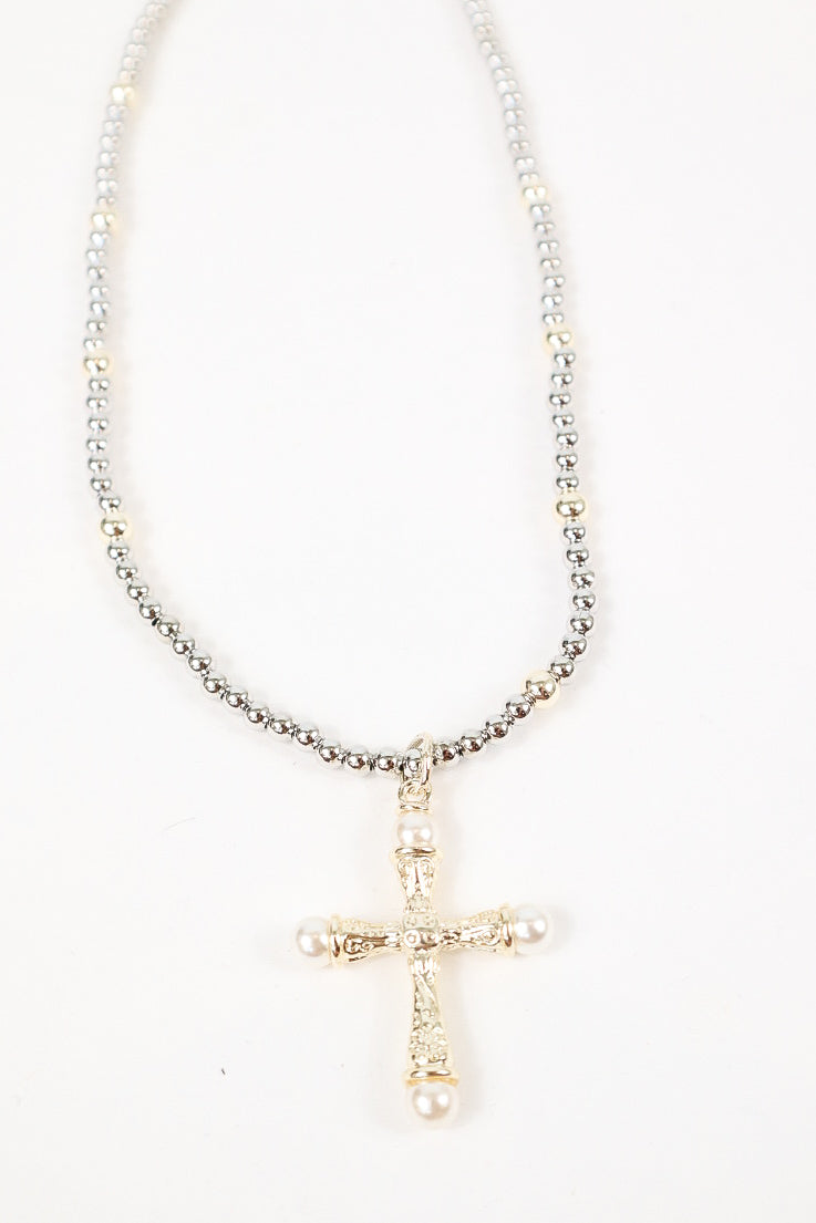 Pearl Cross Pendant Necklace