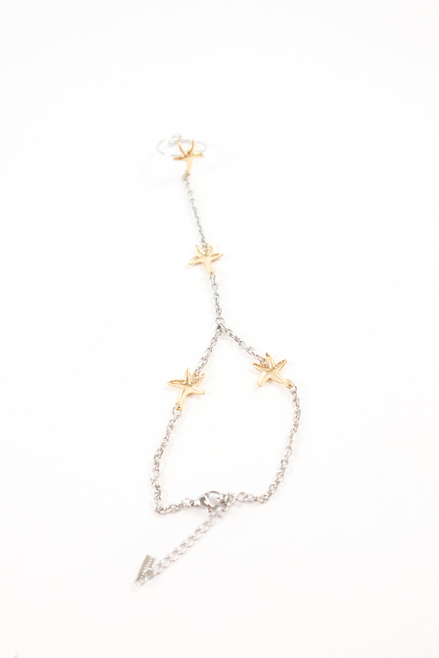 Gold starfish hand chain bracelet with silver chain