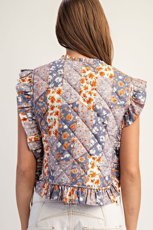 Fiona Floral Patchwork Printed Quilted Vest