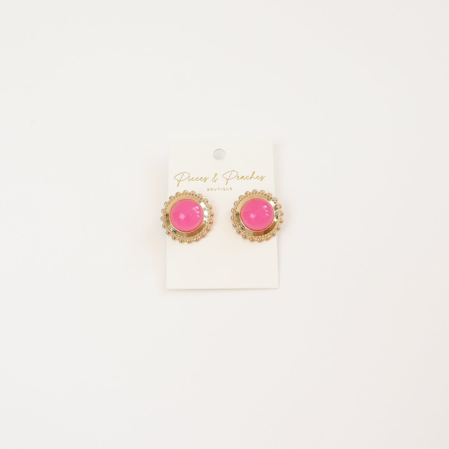 Keep It Timeless Earrings featuring vibrant pink cabochon stones in gold-tone settings