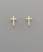 Gold cross stud earrings with sparkling cubic zirconia stones