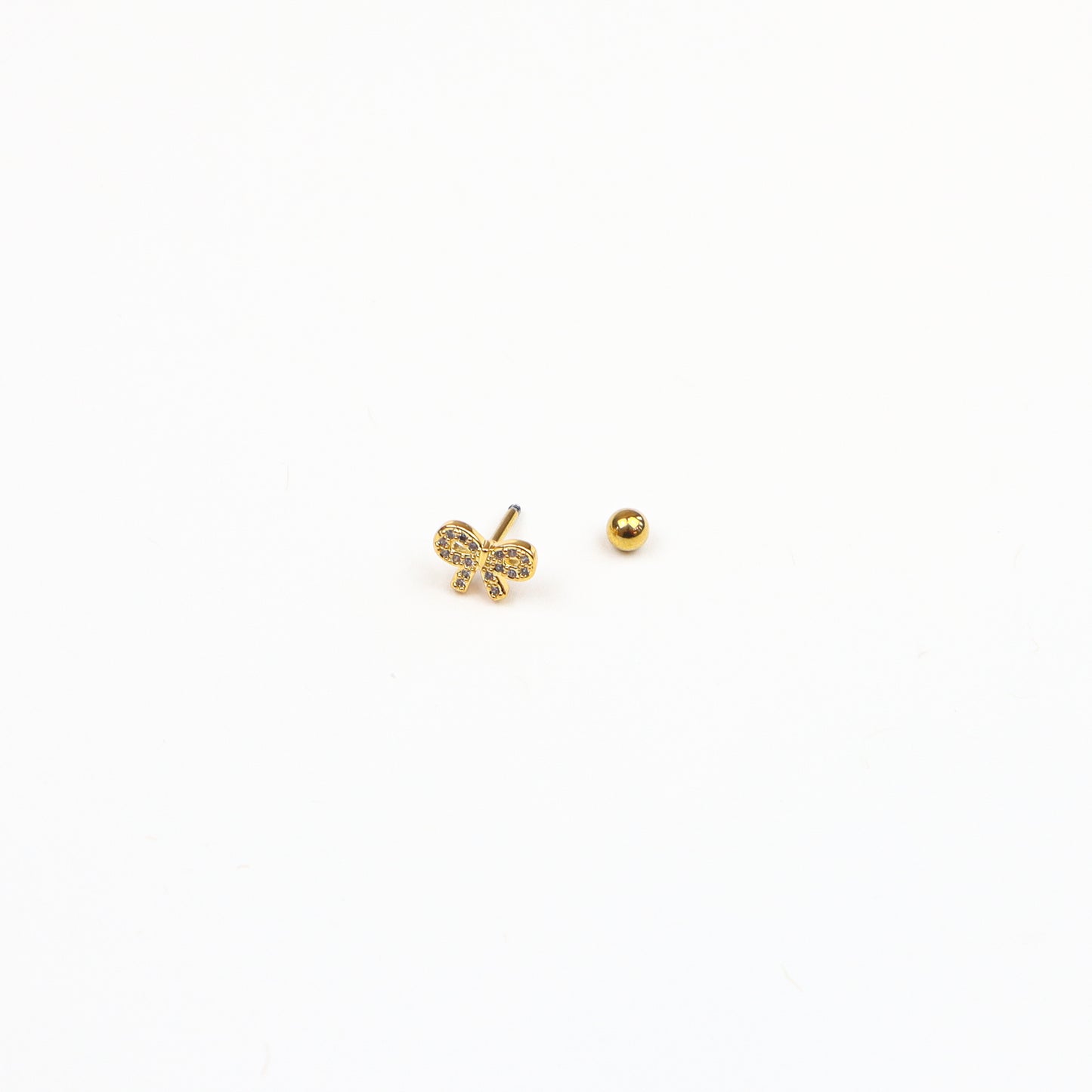 Dainty gold bow stud earrings with cubic zirconia accents