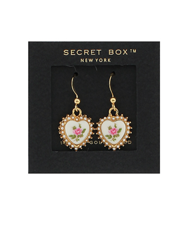 Love to Love Earrings with hand-painted ceramic hearts on 14k gold earrings