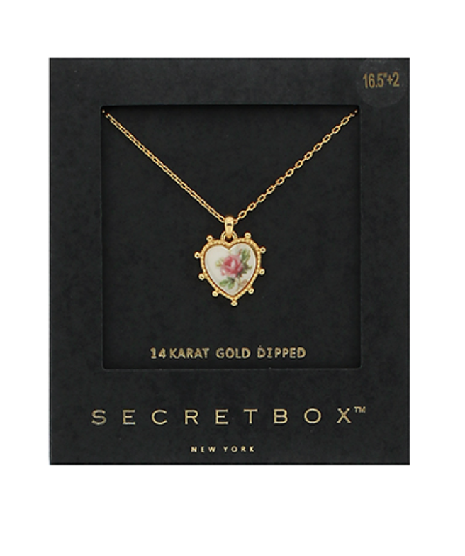 Handpainted ceramic heart necklace on a 14k gold dippd chain "love to love necklace"