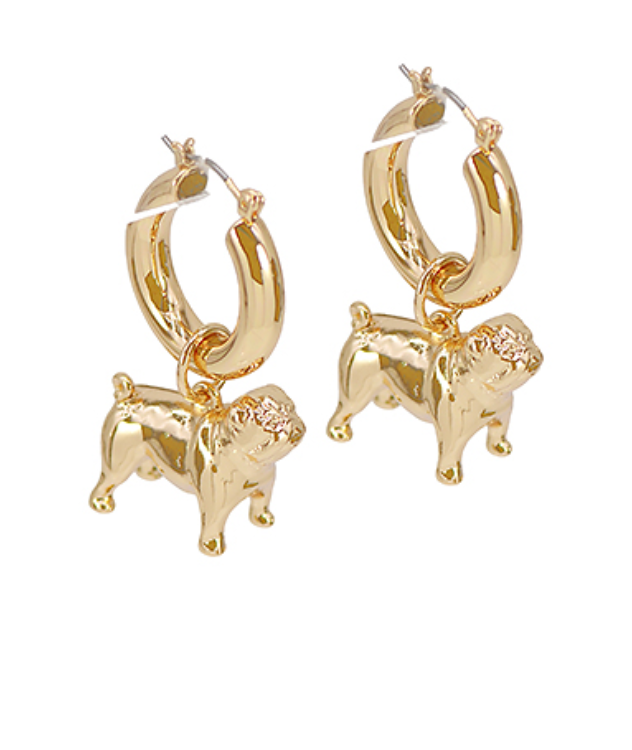 Loyal Companion Bulldog Hoop Earrings in Polished Gold