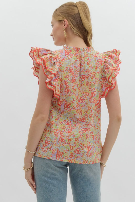 Mae Ditsy Ruffle Shoulder Top