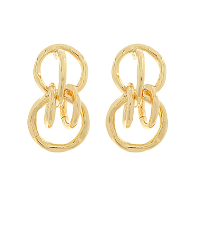 Modern Sculptural Knot Studs in polished gold-toned metal, featuring an abstract, intertwined loop design.
