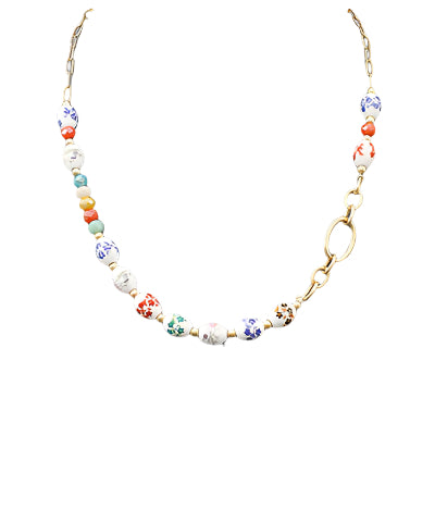Edna Ceramic Ball & Oval Link Necklace
