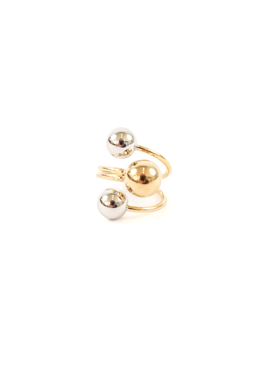 Mixed metal wrap ring with gold and silver sphere