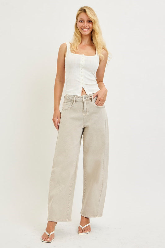 Slouchy Crop Barrel Pants with Adjustable Side Tabs