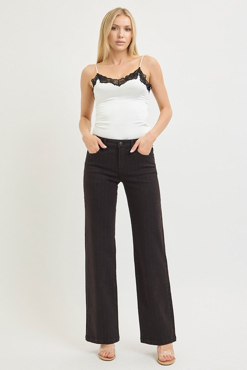 High Rise Straight Lurex Stripe Pants