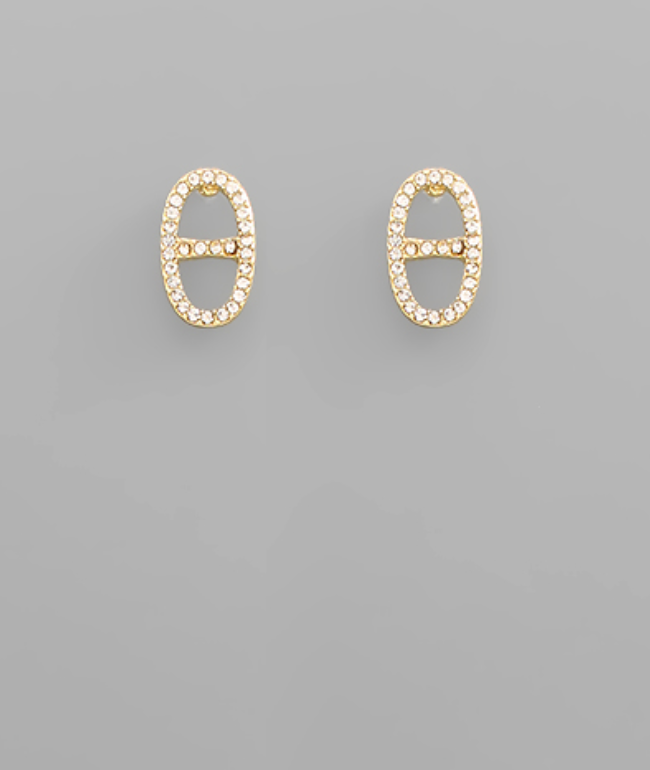 Pave Link Statement Earrings with Sparkling Crystals and Gold Setting