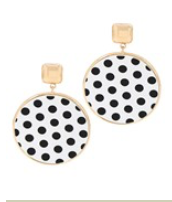 Polka Dot Statement Earrings with black and white dots and gold-tone square stud