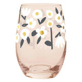 Gold Foil Stemless Wine Glass - Flowers