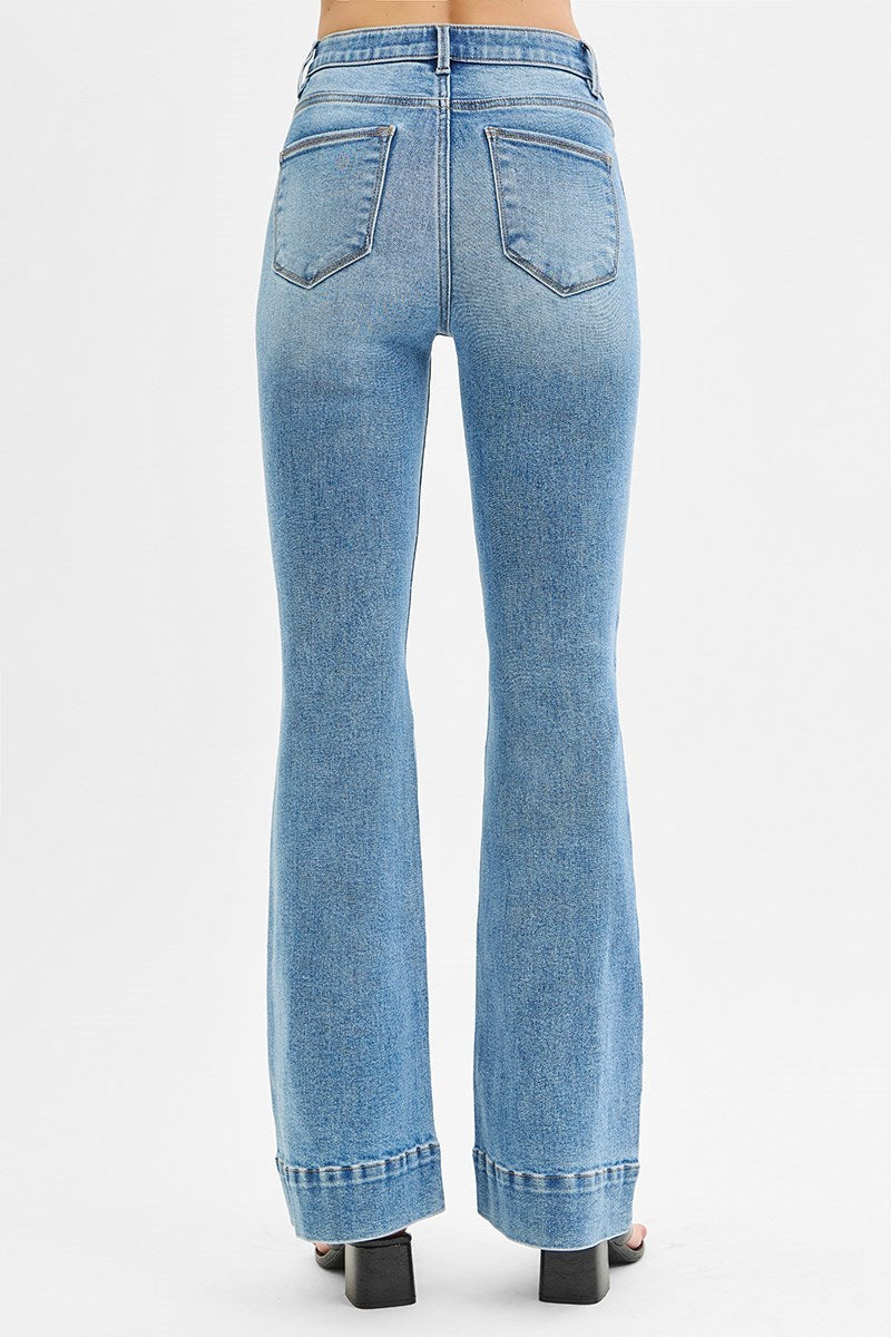 TUMMY CONTROL ELASTIC BAND HIGH RISE FLARE JEANS