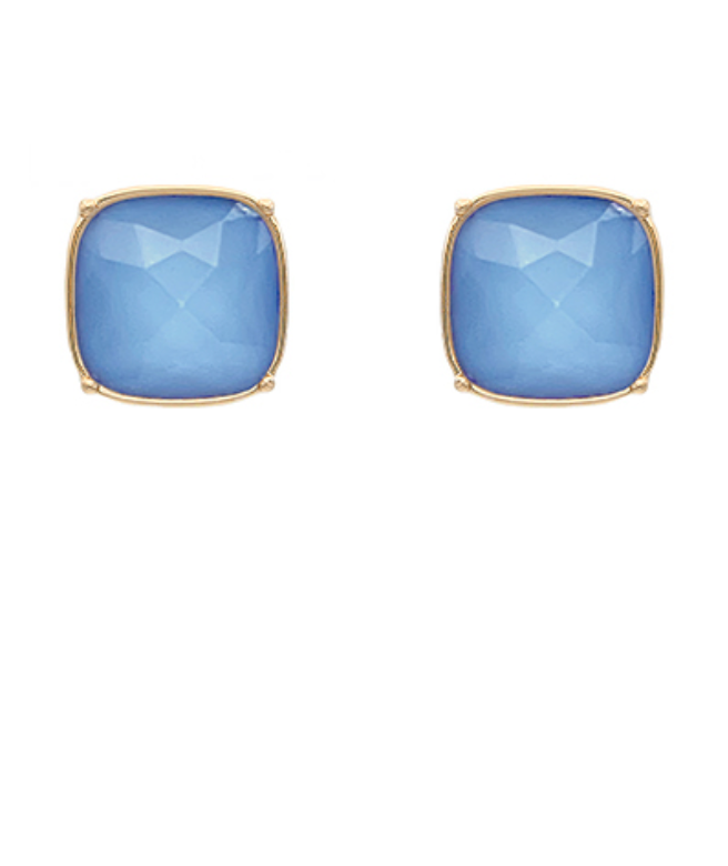 Radiance Stud Earrings with Faceted Blue Stone and Gold Setting