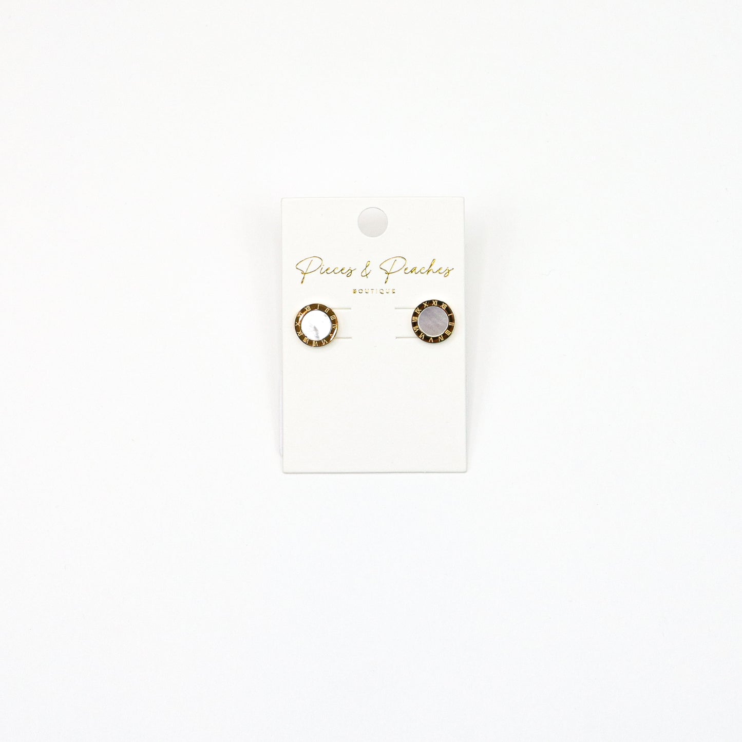 enamel Roman-inspired stud earrings with a sleek, minimalist design