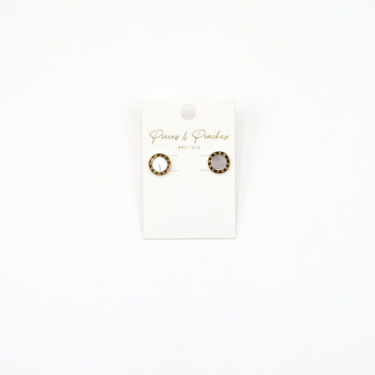 enamel Roman-inspired stud earrings with a sleek, minimalist design
