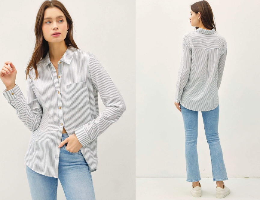 Dakota Denim Stripe Button Top