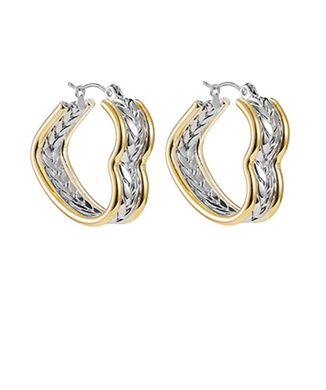 Mixed Metal Heart Hoop Earrings