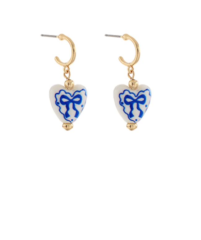 Heart Pearl and Bow Earrings