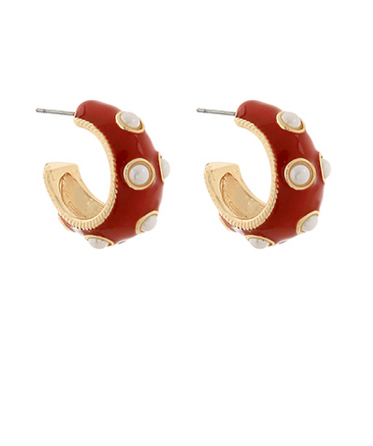 Luna Studded Enamel Hoop Earrings