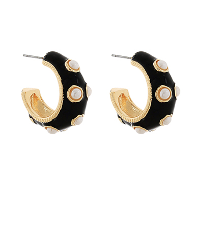 Luna Studded Enamel Hoop Earrings