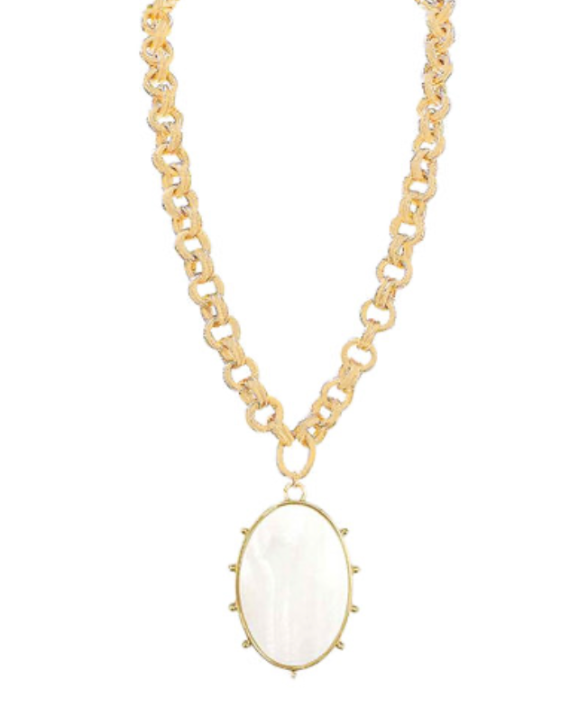 Gold Chain & Mother of Pearl Pendant Necklace