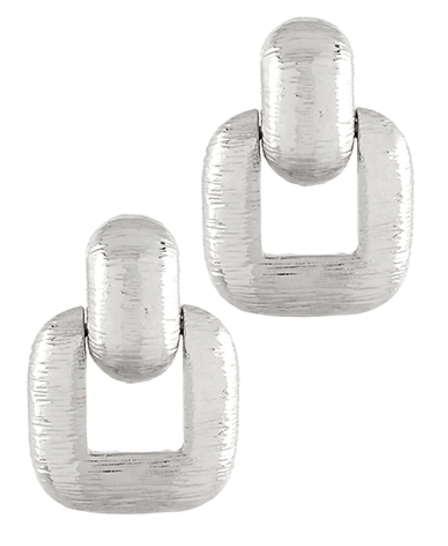 Sculpted Link Drop Earrings in Silver featuring a textured, interlocking link design.