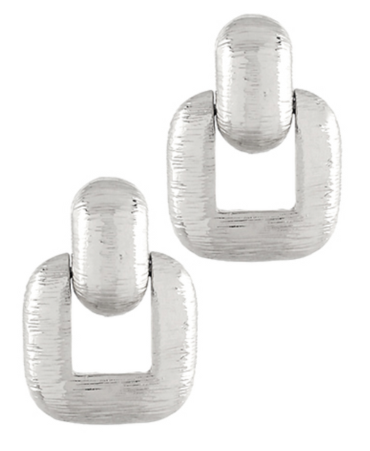 Sculpted Link Drop Earrings in Silver featuring a textured, interlocking link design.