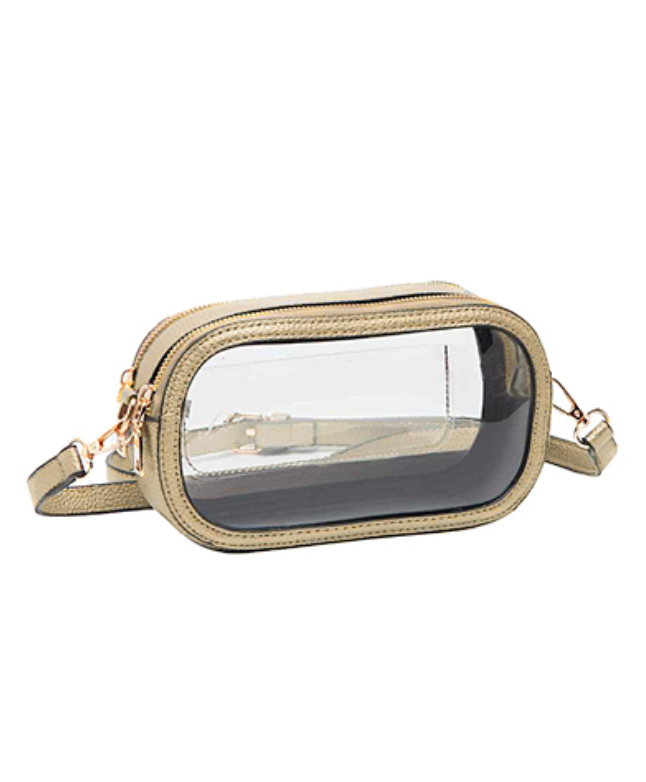 See-It-All Stadium Crossbody Bag with Clear PVC and Gold Trim