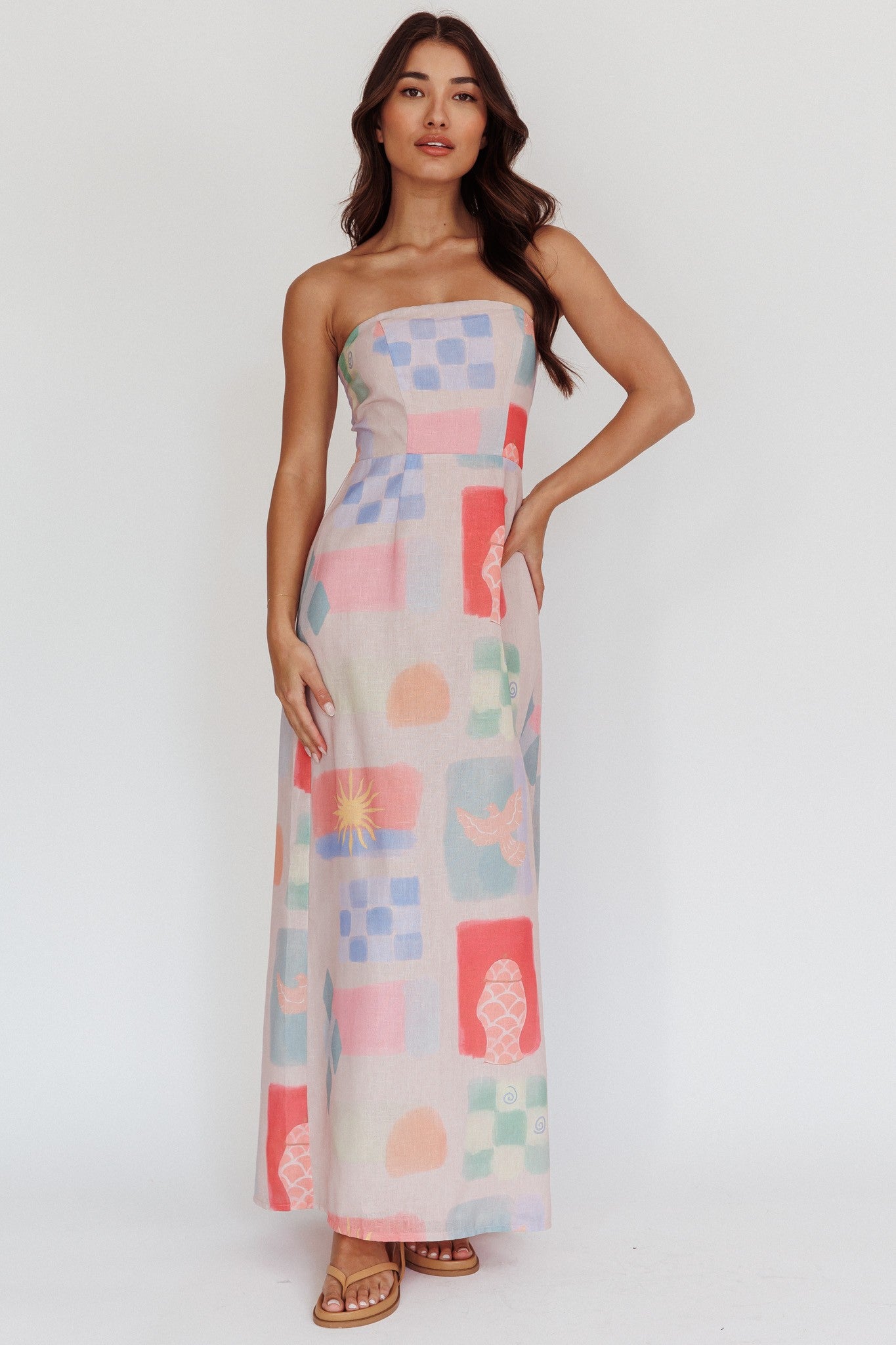 Selene Abstract Strapless Maxi Dress